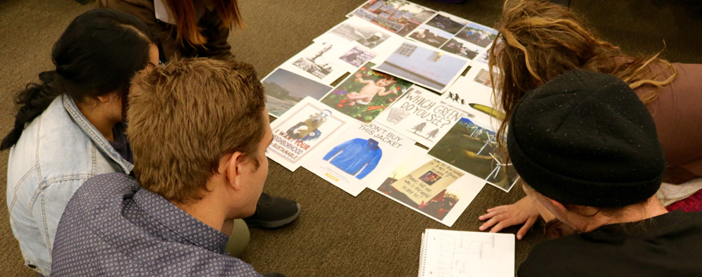 Students work on a project in Professor Adrienne Cachelin's class.